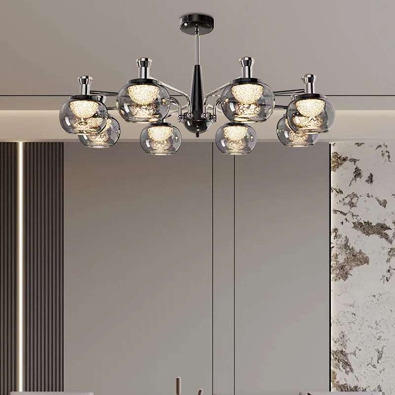 意式极简吊灯智能护眼灯光影氛围灯卧室灯北欧轻奢客厅灯烟灰玻璃