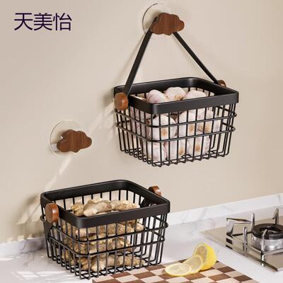 厨房葱姜蒜收纳筐壁挂装蒜收纳篮多功能生姜放鸡蛋台面置物架