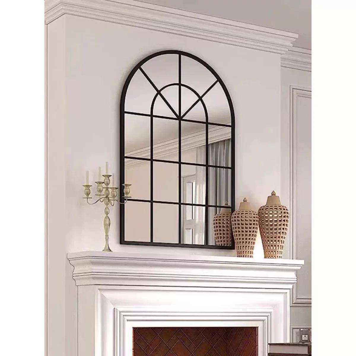 ll法式家用网红壁挂化妆镜假窗户穿衣镜客厅玄关镜墙面装饰镜圆弧