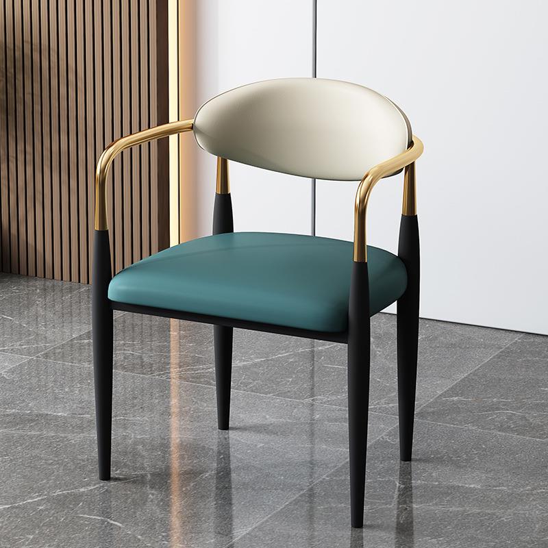 轻奢碳素钢餐椅现代简约家用小户型软面皮革带靠背化妆椅书桌椅子