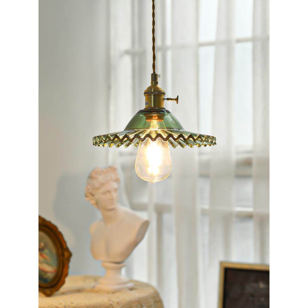 北欧全铜餐厅灯日式怀旧复古温馨床头吊灯名宿餐桌吧台玻璃灯具