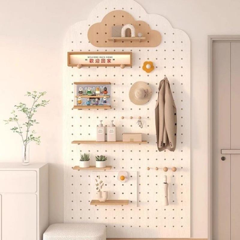 玄关洞洞板置物架木质展示收纳墙云朵收纳架墙上挂衣架画