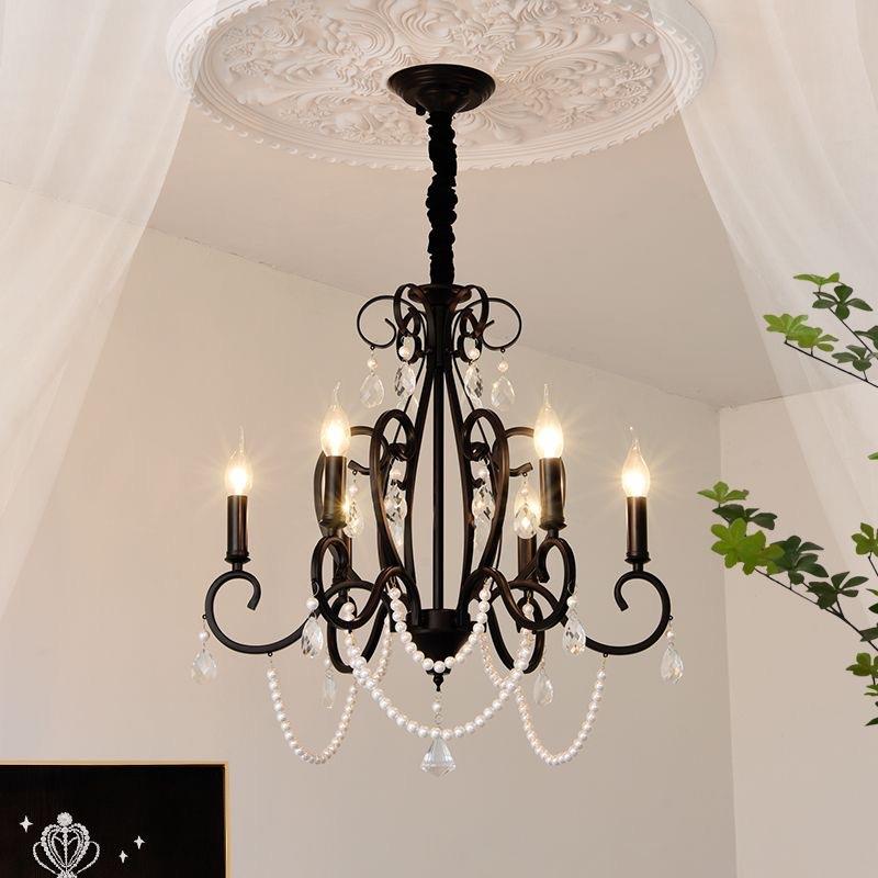 法式复古灯客厅水晶灯美式简约创意黑色珍珠蜡烛灯具卧室餐厅吊灯
