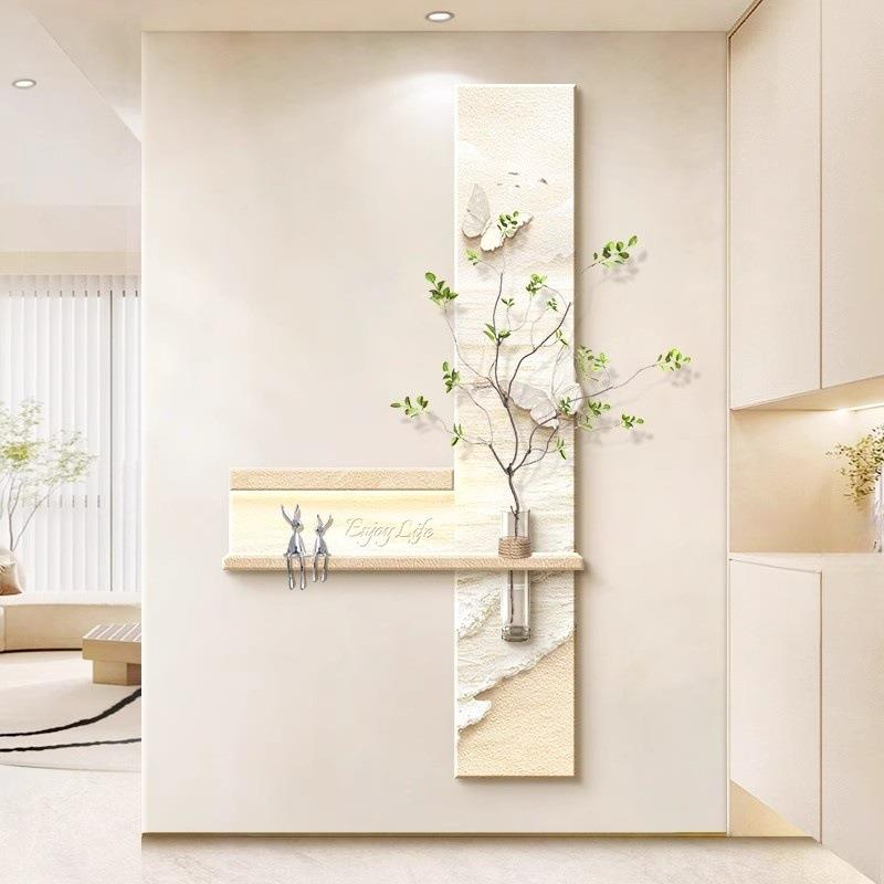 奶油风玄关装饰画立体走廊过道挂画水培绿植高级感入户正对门壁灯