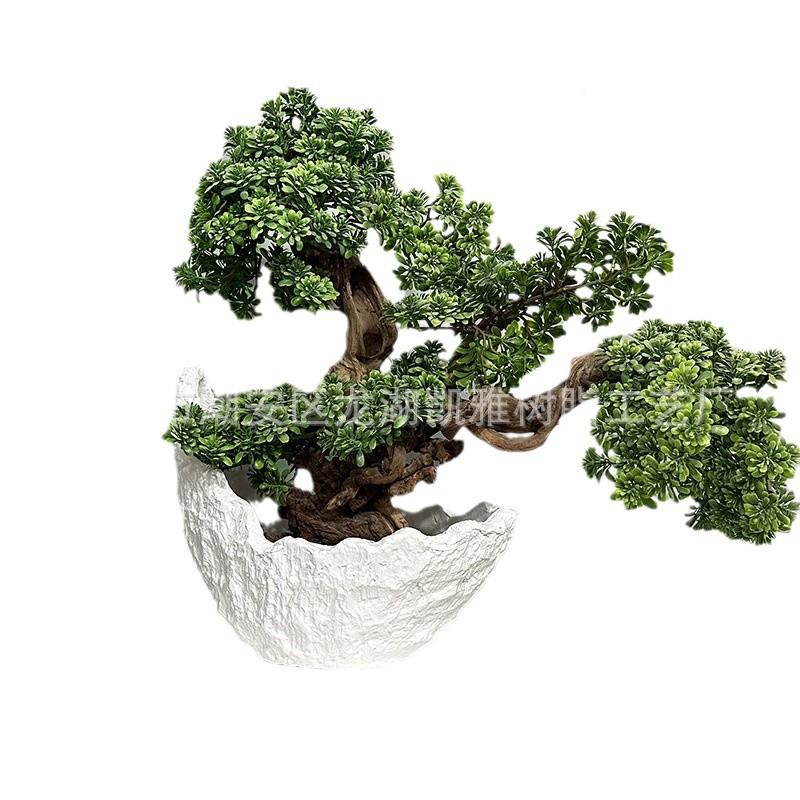 仿真松树玻璃居钢花盆仿树皮月牙船插形状公司JY03056家样板玄房