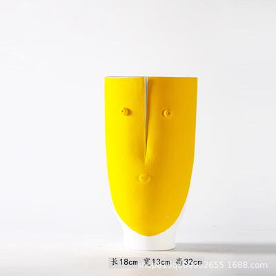 北欧简术约人脸陶花瓶家居瓷样板房客罐ONG厅玄关餐桌陶艺插花器