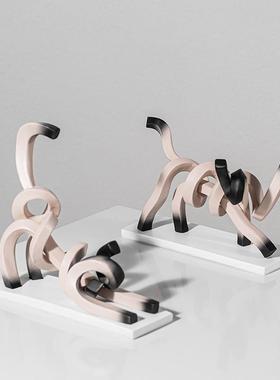 侘寂风扭曲线猫咪动趣味抽条象物件摆样YB-RZ-20板房客厅桌面装饰