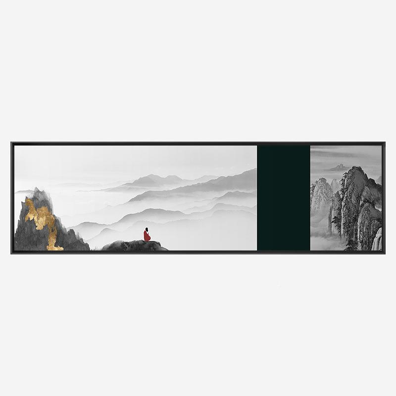 中式厅禅意卧室QZ202011床头画水新墨山水客沙发背景墙壁横画版样