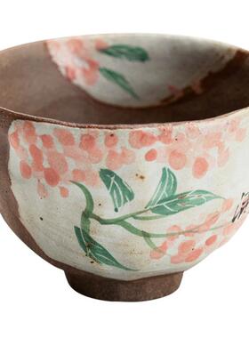 手绘老岩泥粗陶TD-1134单小茶杯烧功柴夫茶具复粉引斗笠杯主人古