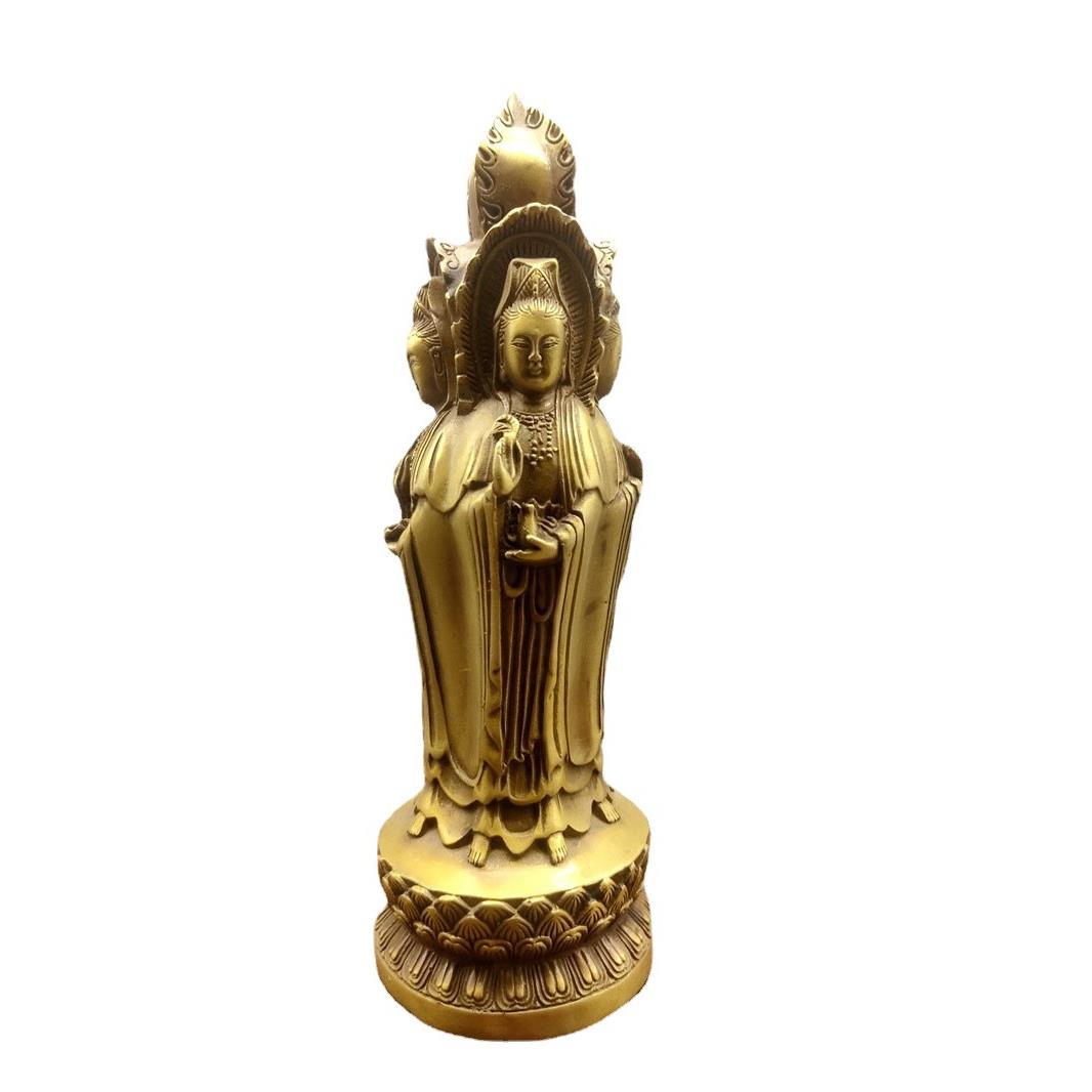 黄铜仿古古玩杂项收藏工艺品四面观音摆件中式家居装饰品摆饰