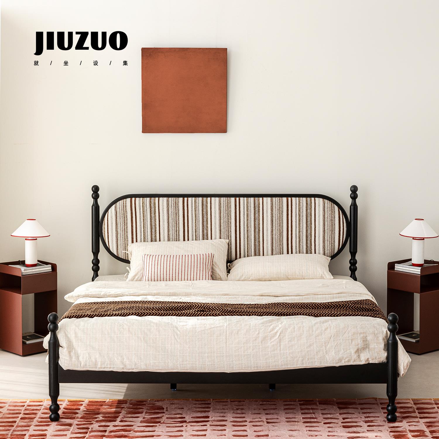 就坐设集 可旋转床头复古罗马柱主卧1.8米中古法式风白蜡实木床