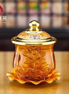 水晶玻璃供水杯供佛水杯观音佛杯家用佛前莲花圣水杯菩萨净水杯