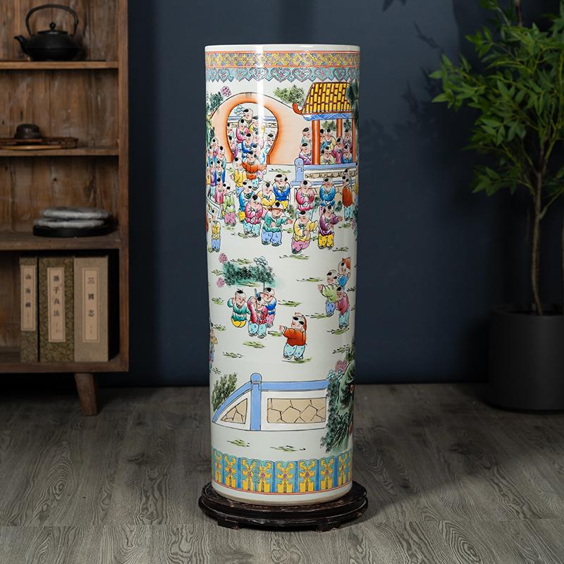 百子闹春手绘陶瓷落地大花瓶箭筒景德镇客厅玄关中式摆件乔迁送礼