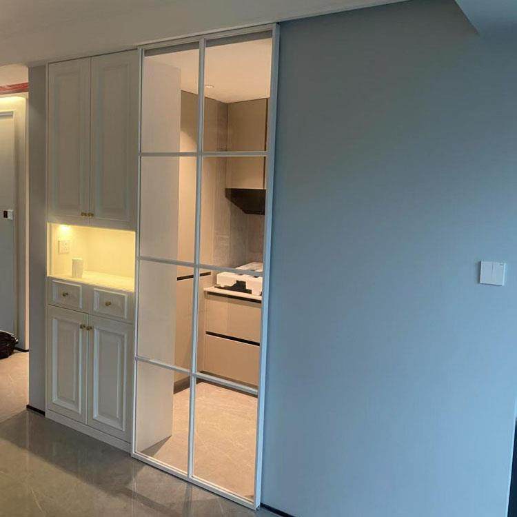 上海定制卫生间窄边白色厨房单扇推拉门吊轨单移门超白钢化玻璃