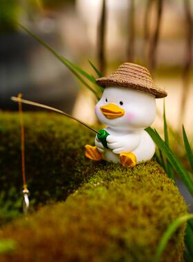 可爱小鸭子钓鱼水族箱假山流水古法鱼缸造景装饰花园盆栽景观摆件