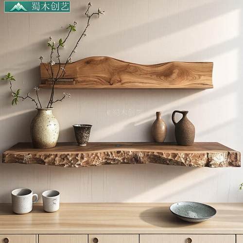 挂墙异形装饰电视柜展示架储物收纳定制靠墙新中式实木置物架