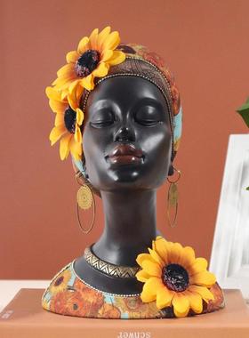 非洲人物装饰品创意客厅家居玄关酒柜摆件复古人类头像树脂工艺品