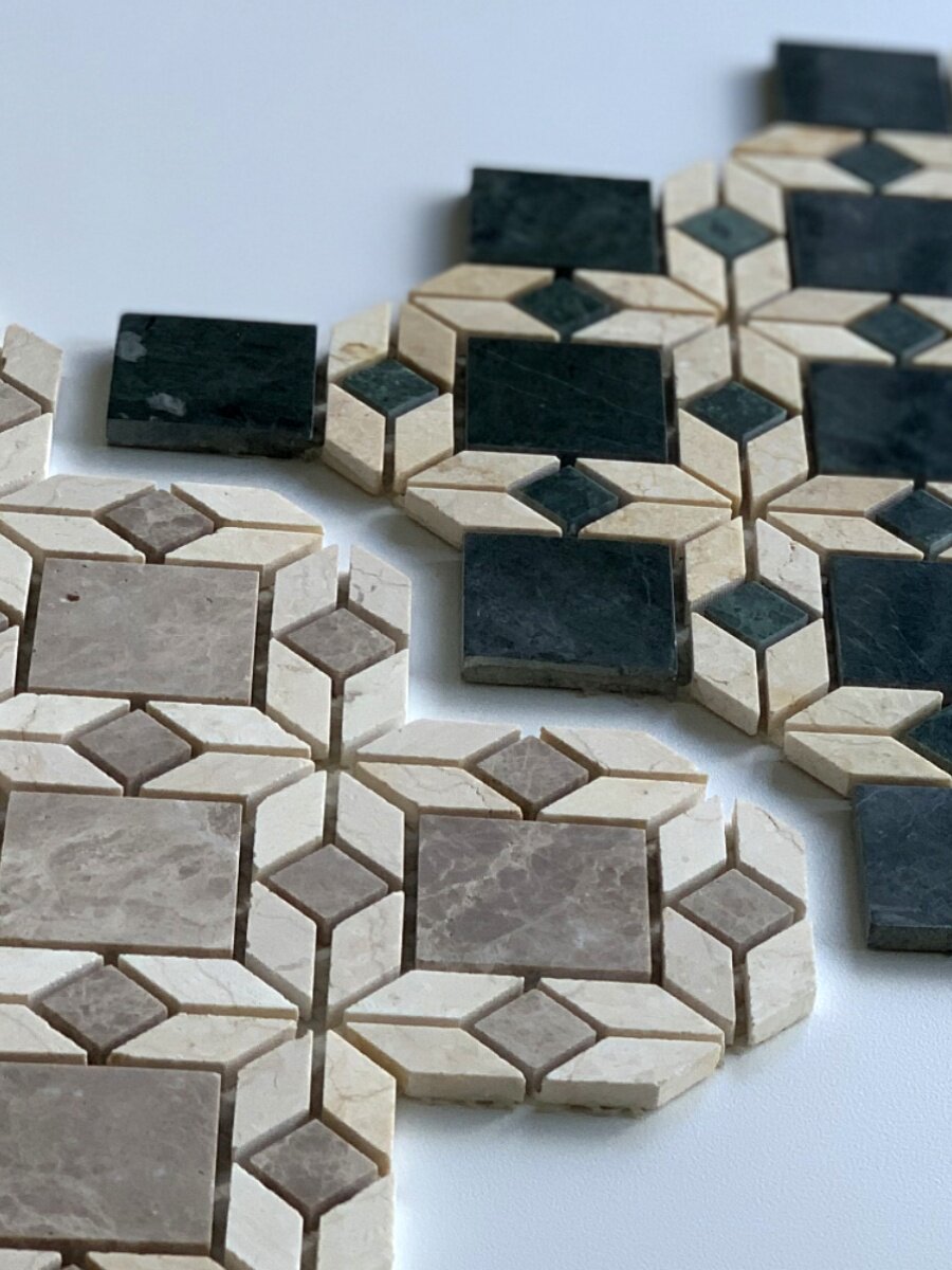 复古墨绿色土色石材马赛克瓷砖卫生间厨房背景墙阳台玄关拼花地砖