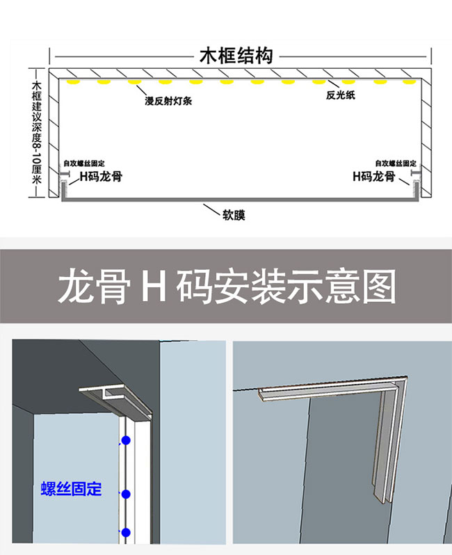 软膜卡布灯箱h码铝合金型材边条超薄手机店广告天花吊顶带牙龙骨