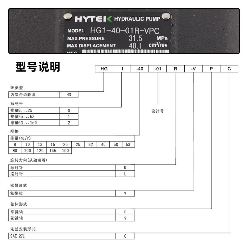 液压泵齿轮泵HG1/HG0/HG2-80/125-01R-VPC内啮合液压伺服油泵双