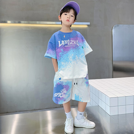 儿童2026夏季新款T恤套装男童夏款短袖两件套中大童上衣夏装潮流t