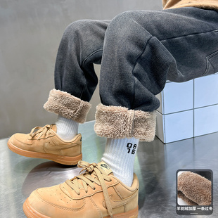 儿童装男童一体加绒牛仔裤子秋冬款2025新款羊羔绒冬季中大童加厚