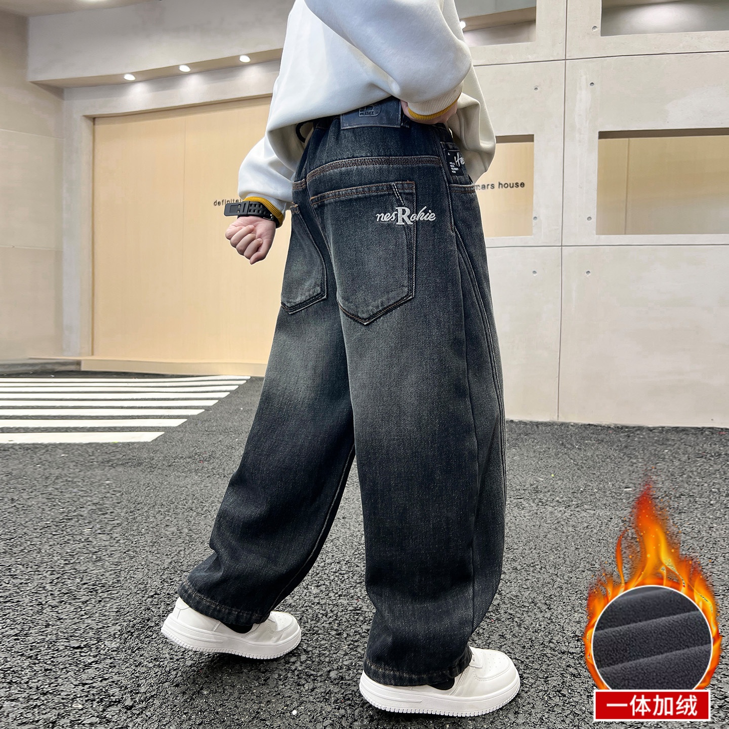 儿童装男童冬季一体加绒裤子