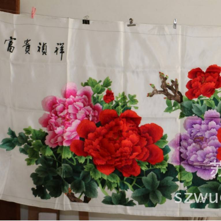 苏绣工艺品客厅会议室装饰画新款手工刺绣牡丹绣片图片