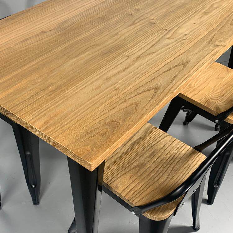榆木铁餐桌LOFT榆木洽谈桌做旧艺金属方家用餐桌子TC120X60工作桌