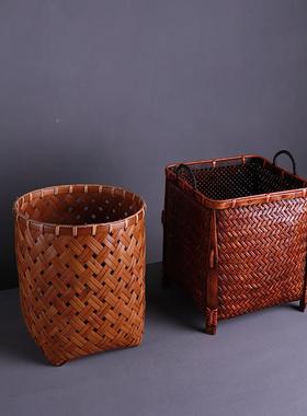 篮桐油大漆做旧果竹编子篮茶具收JXA纳子竹编篮竹筐茶具盒书画筒