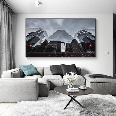 凝注视角幅现代简约建筑装饰画挂大幅工业风办室画86150横别墅公