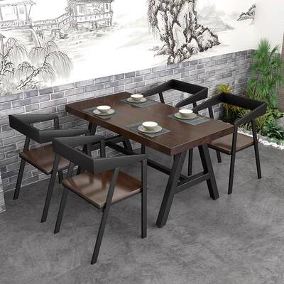 lft工厅业风实木桌椅o组合商用店餐饭长方形桌子酒吧铁艺复96101