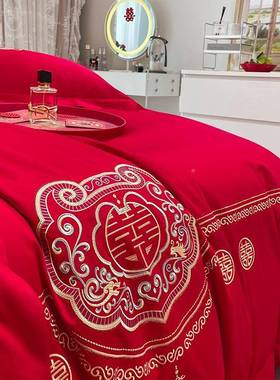 1TRTR结婚婚庆四件套喜庆磨刺MFZ绣床单喜被毛套大红色嫁床上1六