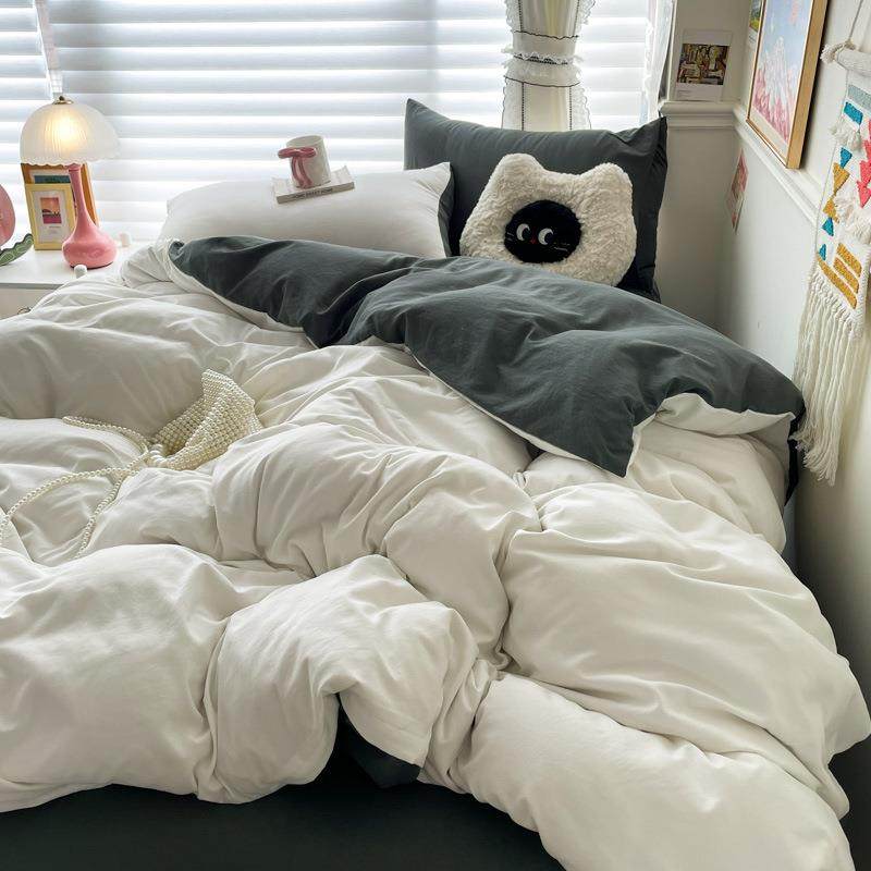 冬保暖约风美OBB肤棉舍上水洗棉床四件套简床单款床笠款学生宿三