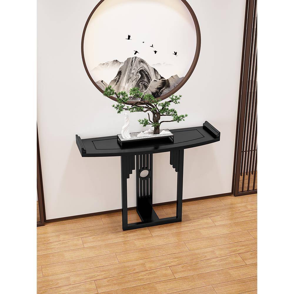 新中式半圆玄关桌实木条案靠墙形玄关柜FS756554现玄代台关窄桌弧