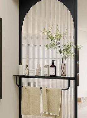 奶油风QNB卫生间半墙水波纹玻奢璃隔断轻屏干湿区风毛洗手台巾置