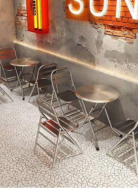 工4285厂食堂桌椅组合折叠不锈钢餐方桌工业小吃烧烤风店餐饮店桌