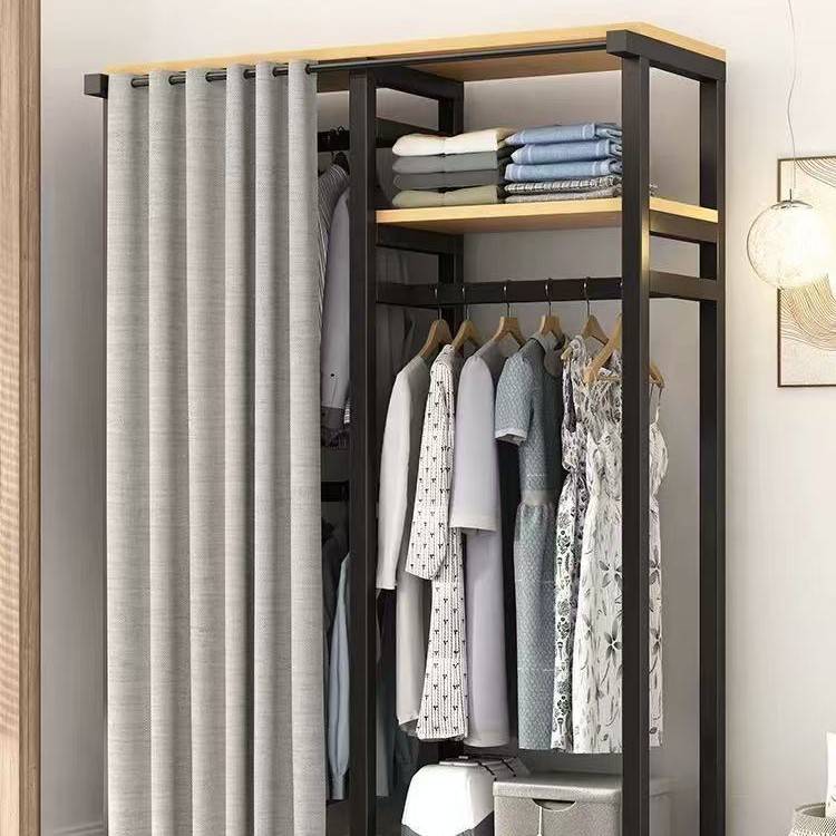 新款收纳衣柜开放式多层简易衣帽架出租屋开放式衣柜遮挡帘卧室无