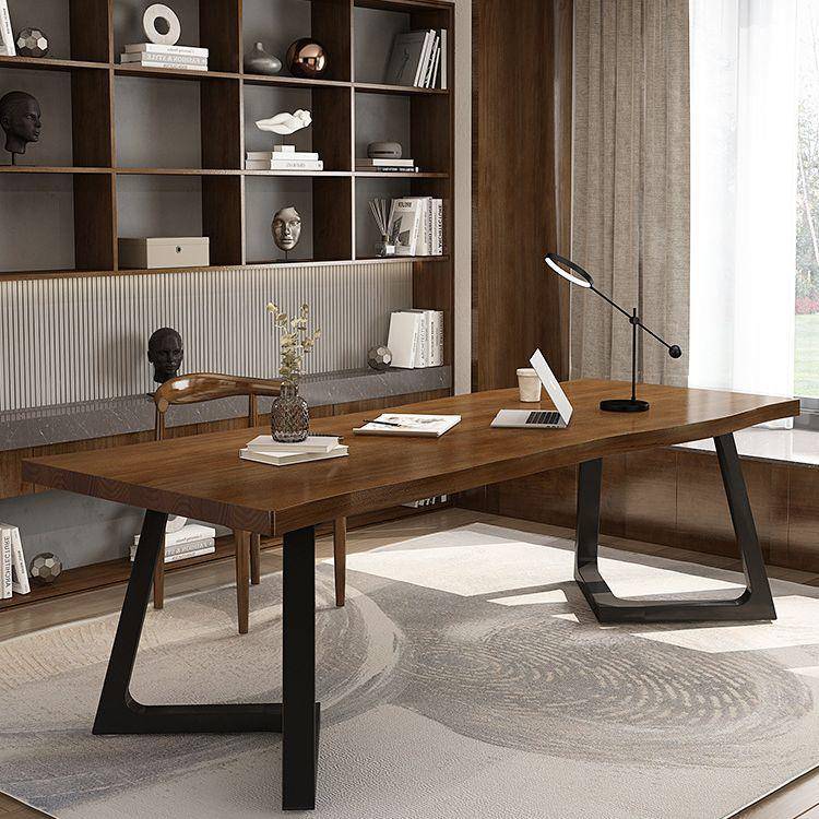 美式实木台式电脑桌桌简约长家办公桌用桌现代双书人ali-7358大板