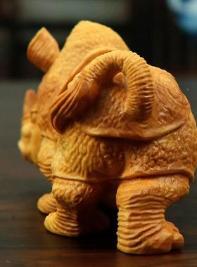 杨木黄雕件JUF手装把件犀牛动物中式家居饰工摆艺品