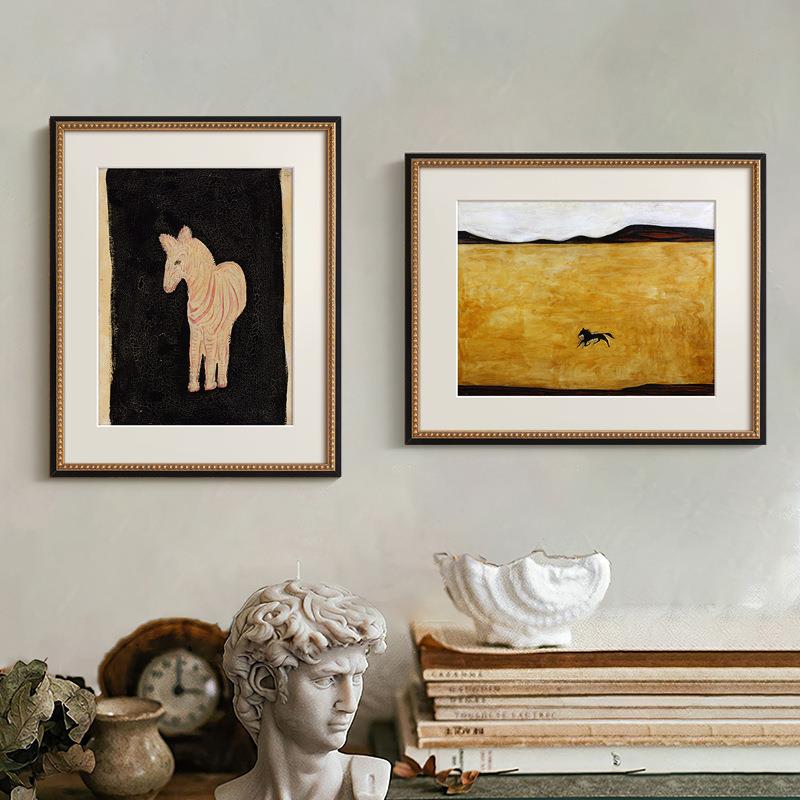 法式小众艺术客厅装饰画北欧复古餐厅玄关书房壁画大师动物挂画马图片