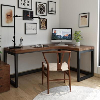 美式用房电脑办桌长条家拐角实木多人公68702桌靠墙台书式电脑桌