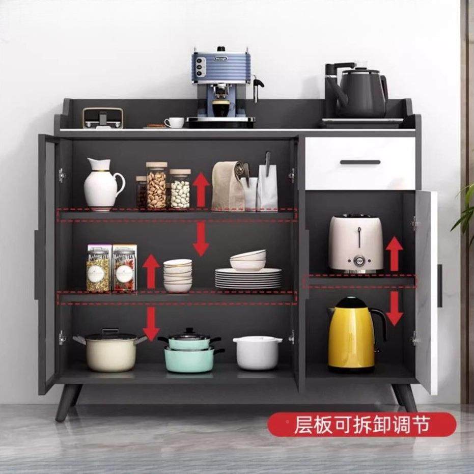 岩板餐边柜现代碗厨房收柜储物48519柜客厅吧家用一体台玻璃纳门