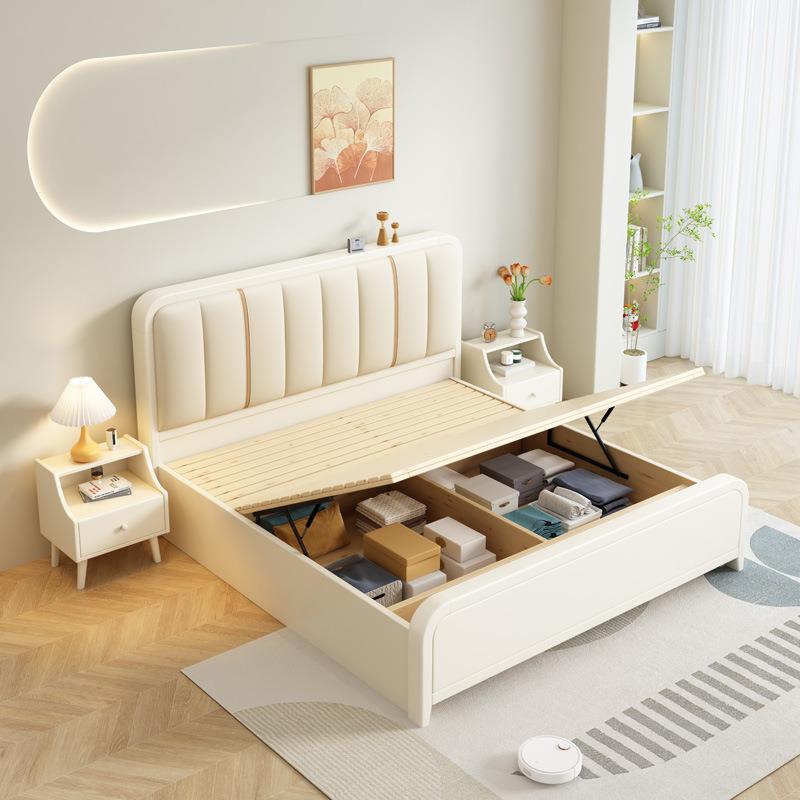 奶油人风白色实木床1.5m.家8m现代简约主卧用中DGT小户型单双储物