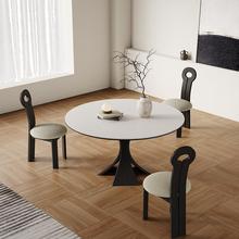 纯白德利丰板餐桌法代形式复古轻奢现1岩.5米圆桌意DKG式圆实木餐