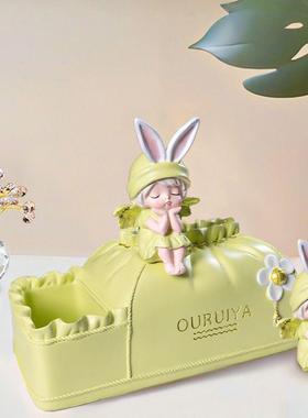 可爱天女孩纸RIU巾盒客餐档桌摆使件高奶厅油风餐巾抽纸盒装饰品