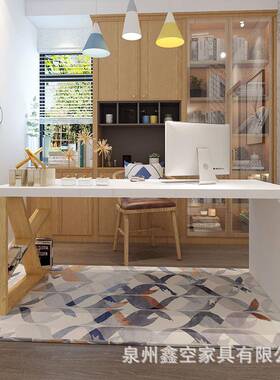 现代简约大型21423意白色书桌司工公作室单人创办公电脑桌公实木