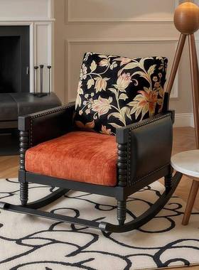 美式复古实木单人沙发摇40416摇椅款懒师人休闲家闲用阳台设计休