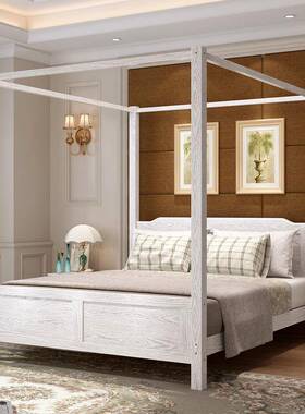 实农村老式子床亚婚床风39364格四柱床床双人1.5民宿架床新中式木