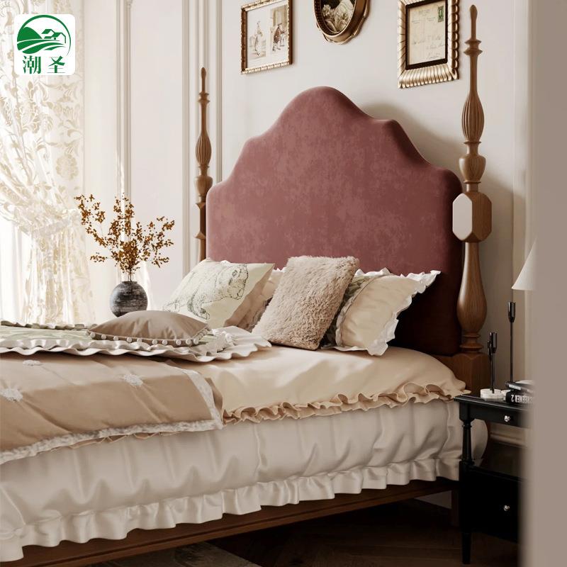 法式复古全实双木白蜡榉木双人戴娜床美式床中古风高端主卧无品牌/木人床